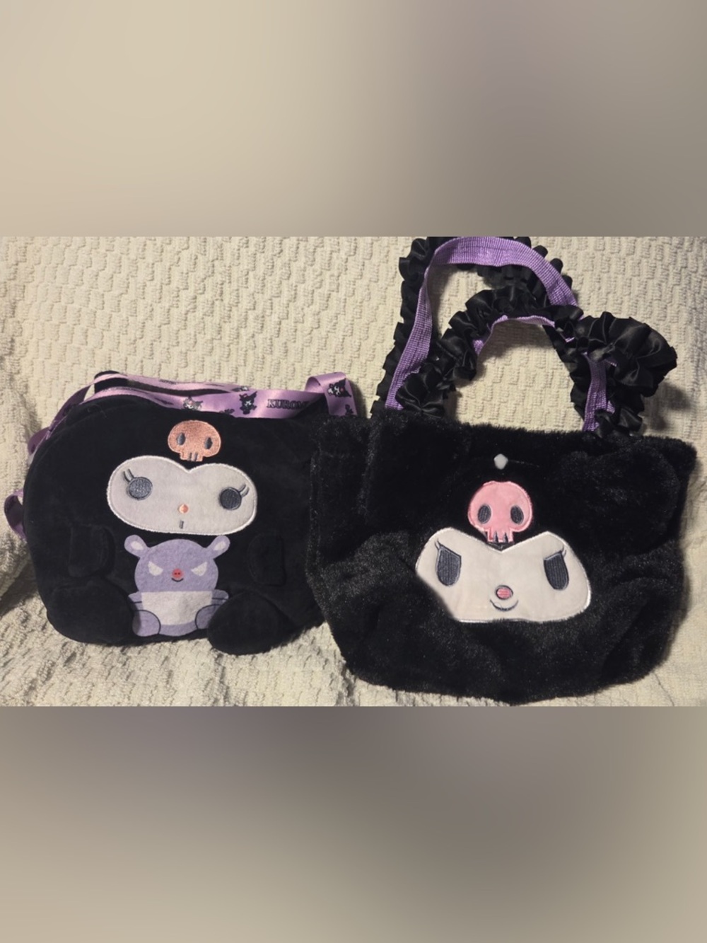 Kuromi Plush Tote Bag in Black and Purple